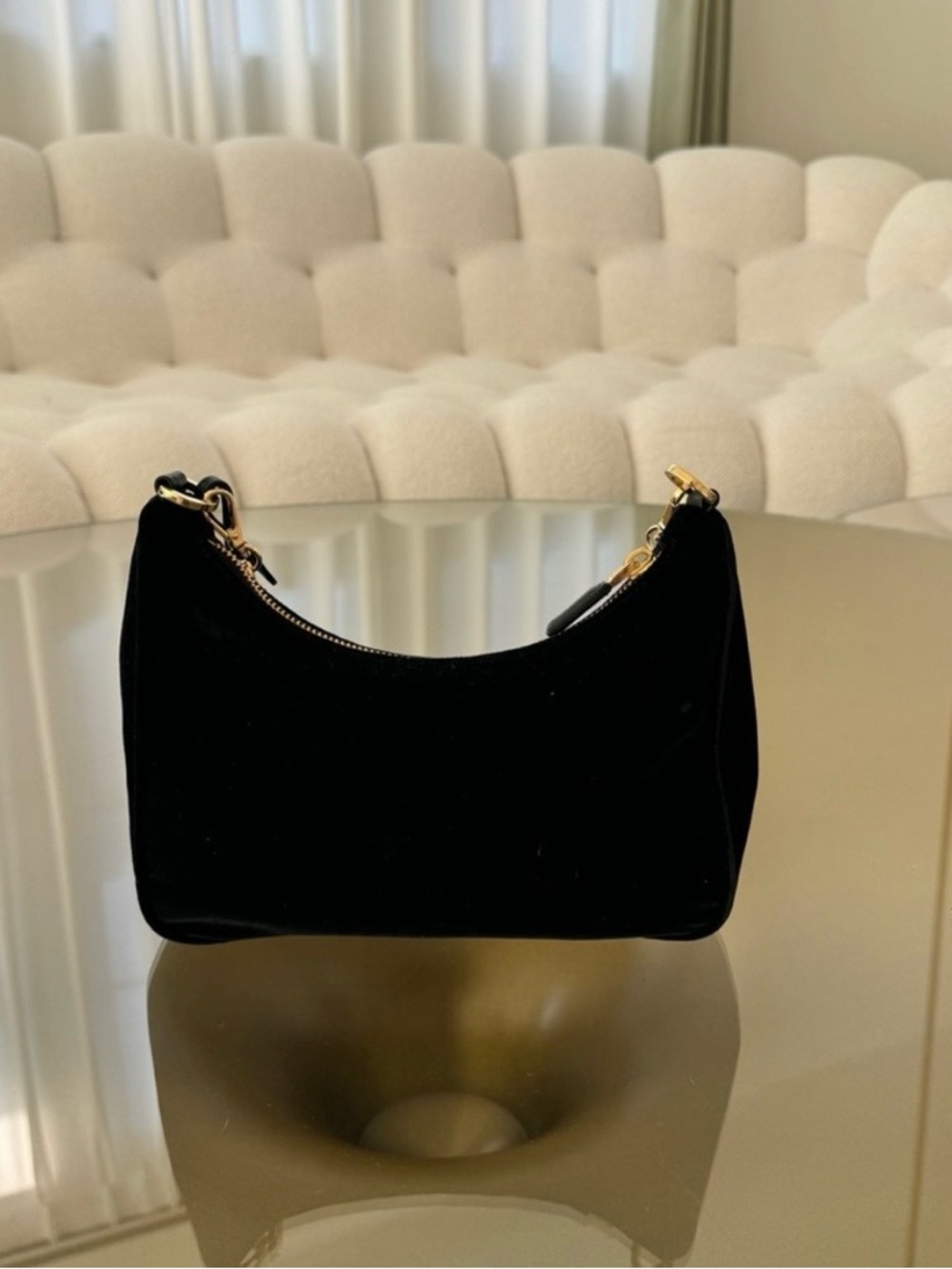 Prada Black Velvet Shoulder Bag with Gold Chain - Picture 4 of 8